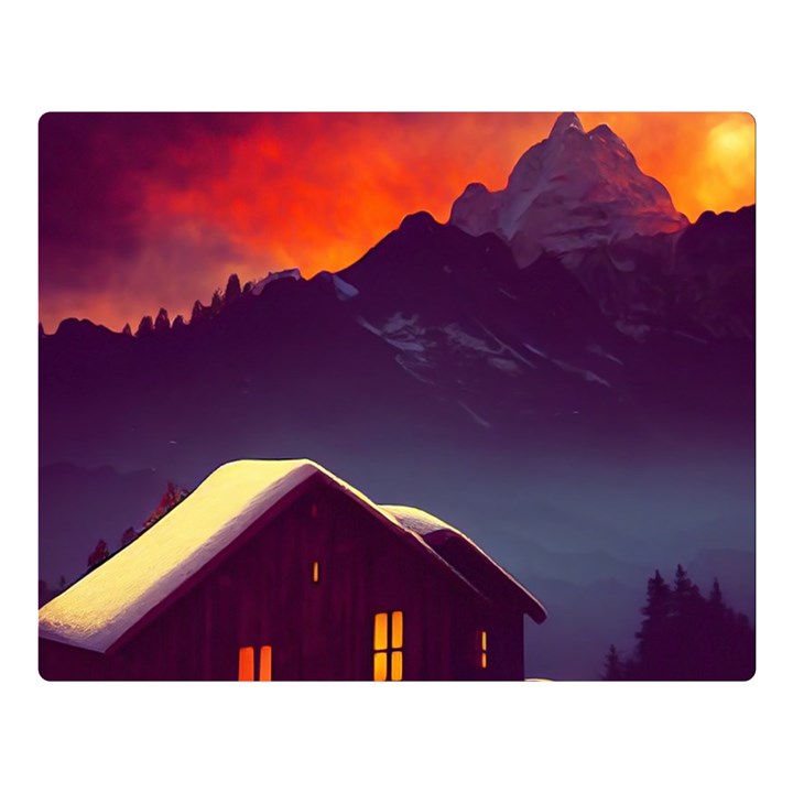 Cabin Mountains Snow Sun Winter Dusk Double Sided Flano Blanket (Large)