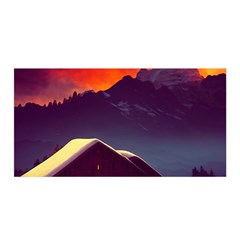 Cabin Mountains Snow Sun Winter Dusk Satin Wrap 35  X 70  by Pakemis