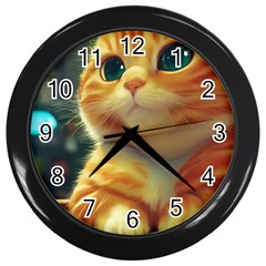 Cute Cat Cat Feline 3d Wall Clock (black) by Pakemis