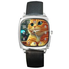 Cute Cat Cat Feline 3d Square Metal Watch by Pakemis