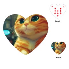 Cute Cat Cat Feline 3d Playing Cards Single Design (heart) by Pakemis