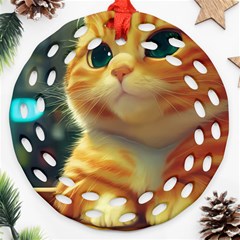 Cute Cat Cat Feline 3d Round Filigree Ornament (two Sides) by Pakemis