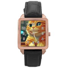 Cute Cat Cat Feline 3d Rose Gold Leather Watch  by Pakemis