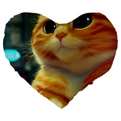 Cute Cat Cat Feline 3d Large 19  Premium Flano Heart Shape Cushions by Pakemis