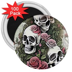 Skulls Roses Wallpaper Garden Artwork 3  Magnets (100 Pack) by Pakemis