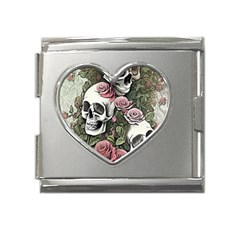 Skulls Roses Wallpaper Garden Artwork Mega Link Heart Italian Charm (18mm)