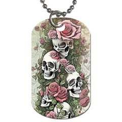 Skulls Roses Wallpaper Garden Artwork Dog Tag (one Side) by Pakemis