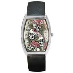 Skulls Roses Wallpaper Garden Artwork Barrel Style Metal Watch by Pakemis