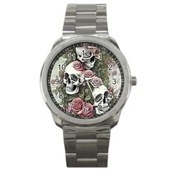 Skulls Roses Wallpaper Garden Artwork Sport Metal Watch by Pakemis