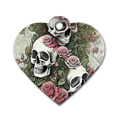 Skulls Roses Wallpaper Garden Artwork Dog Tag Heart (one Side) by Pakemis