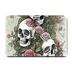 Skulls Roses Wallpaper Garden Artwork Small Doormat by Pakemis