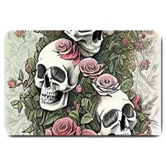 Skulls Roses Wallpaper Garden Artwork Large Doormat by Pakemis