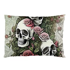 Skulls Roses Wallpaper Garden Artwork Pillow Case by Pakemis