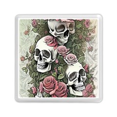 Skulls Roses Wallpaper Garden Artwork Memory Card Reader (square) by Pakemis