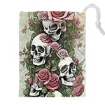 Skulls Roses Wallpaper Garden Artwork Drawstring Pouch (4XL) Front