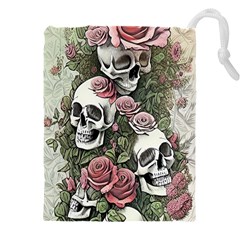 Skulls Roses Wallpaper Garden Artwork Drawstring Pouch (5xl) by Pakemis