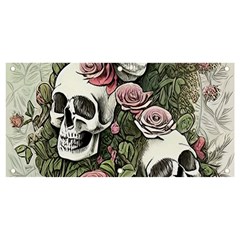 Skulls Roses Wallpaper Garden Artwork Banner And Sign 4  X 2  by Pakemis