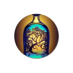 Flask Bottle Tree In A Bottle Perfume Design Magnet 3  (round) by Pakemis