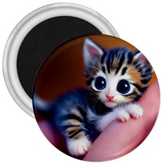 Cute Kitten Kitten Animal Wildlife 3d 3  Magnets by Pakemis