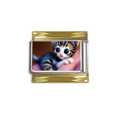 Cute Kitten Kitten Animal Wildlife 3d Gold Trim Italian Charm (9mm) by Pakemis