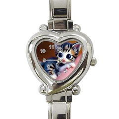 Cute Kitten Kitten Animal Wildlife 3d Heart Italian Charm Watch by Pakemis