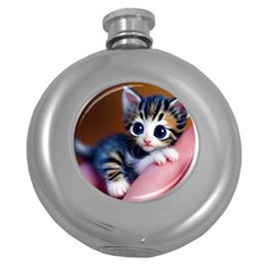 Cute Kitten Kitten Animal Wildlife 3d Round Hip Flask (5 Oz) by Pakemis