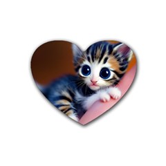 Cute Kitten Kitten Animal Wildlife 3d Rubber Coaster (heart) by Pakemis