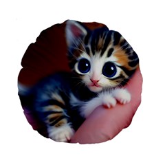 Cute Kitten Kitten Animal Wildlife 3d Standard 15  Premium Round Cushions by Pakemis