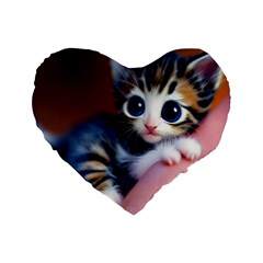 Cute Kitten Kitten Animal Wildlife 3d Standard 16  Premium Flano Heart Shape Cushions