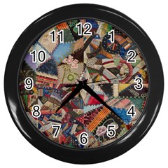 Background Embroidery Pattern Stitches Abstract Wall Clock (Black)