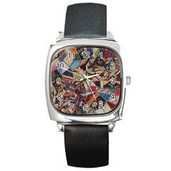 Background Embroidery Pattern Stitches Abstract Square Metal Watch