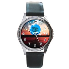 Surreal Fantasy Abstract Art Creativity Horizon Round Metal Watch by Pakemis