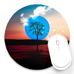 Surreal Fantasy Abstract Art Creativity Horizon Round Mousepad by Pakemis