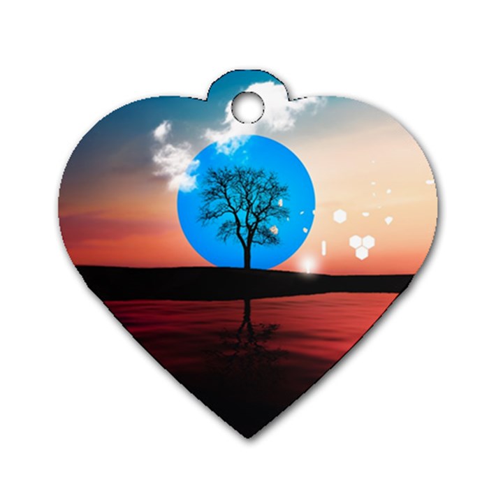 Surreal Fantasy Abstract Art Creativity Horizon Dog Tag Heart (Two Sides)