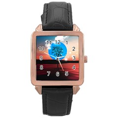 Surreal Fantasy Abstract Art Creativity Horizon Rose Gold Leather Watch  by Pakemis