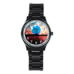 Surreal Fantasy Abstract Art Creativity Horizon Stainless Steel Round Watch by Pakemis