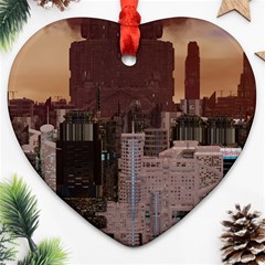 Skyline Skyscrapers Futuristic Sci-fi Panorama Ornament (heart) by Pakemis