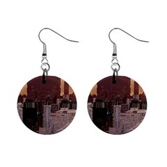 Skyline Skyscrapers Futuristic Sci-fi Panorama Mini Button Earrings by Pakemis