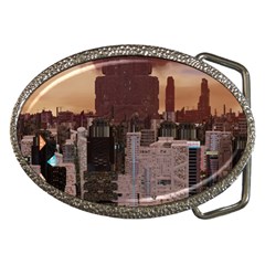 Skyline Skyscrapers Futuristic Sci-fi Panorama Belt Buckles by Pakemis