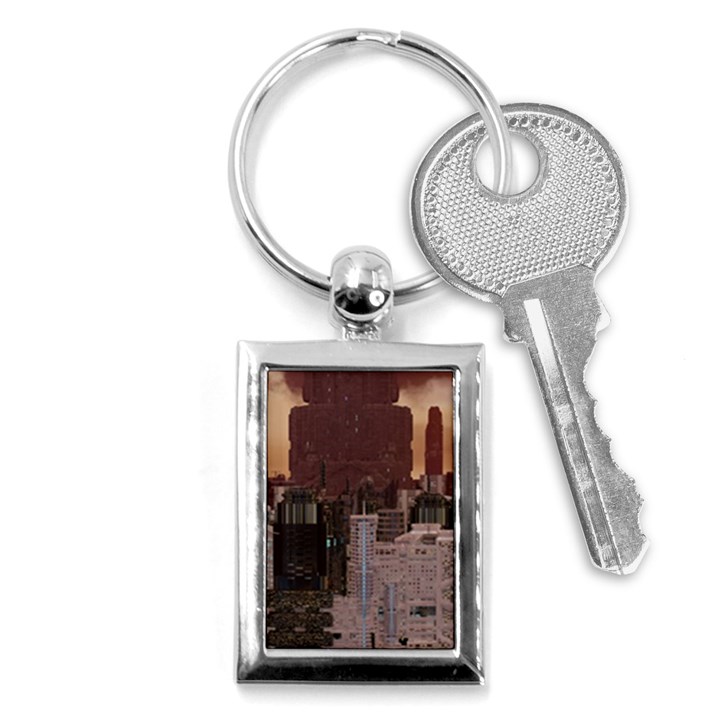 Skyline Skyscrapers Futuristic Sci-fi Panorama Key Chain (Rectangle)