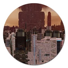 Skyline Skyscrapers Futuristic Sci-fi Panorama Magnet 5  (round) by Pakemis