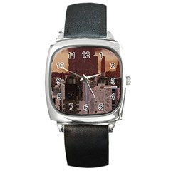 Skyline Skyscrapers Futuristic Sci-fi Panorama Square Metal Watch by Pakemis