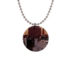 Skyline Skyscrapers Futuristic Sci-fi Panorama 1  Button Necklace by Pakemis