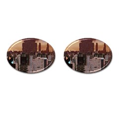 Skyline Skyscrapers Futuristic Sci-fi Panorama Cufflinks (oval) by Pakemis