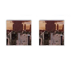 Skyline Skyscrapers Futuristic Sci-fi Panorama Cufflinks (square) by Pakemis