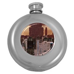 Skyline Skyscrapers Futuristic Sci-fi Panorama Round Hip Flask (5 Oz) by Pakemis