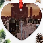 Skyline Skyscrapers Futuristic Sci-fi Panorama Heart Ornament (Two Sides) Back