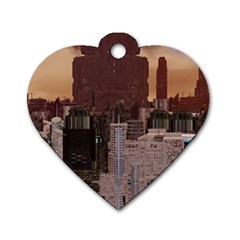 Skyline Skyscrapers Futuristic Sci-fi Panorama Dog Tag Heart (one Side) by Pakemis