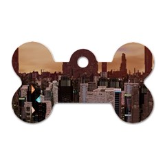 Skyline Skyscrapers Futuristic Sci-fi Panorama Dog Tag Bone (two Sides) by Pakemis