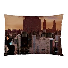 Skyline Skyscrapers Futuristic Sci-fi Panorama Pillow Case by Pakemis